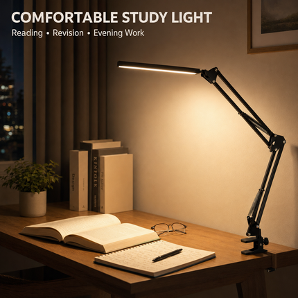 LED Metal Desk Lamp with Clamp USB 3 Colour Modes 10 Brightness Levels Swing Arm
