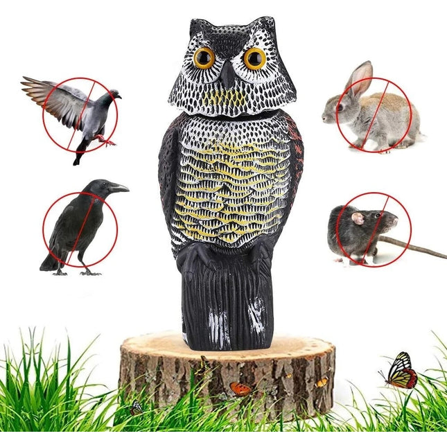 Large Decoy Owl Bird Deterrent with 360° Rotating Head Garden Outdoor Scarer