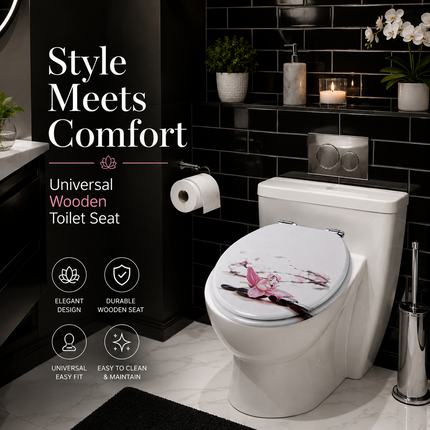 Universal Toilet Seat Wooden Orchid Design Bathroom WC Seat with Fittings 18''