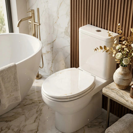Universal Toilet Seat Gold Vein Marble Design Easy Fit WC Seat With Fitting 18"