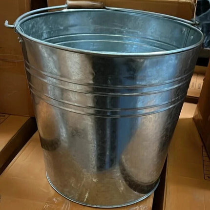 TRADITIONAL GALVANISED STRONG STEEL METAL BUCKET WITH WOODEN HANDLE 9L To 18L