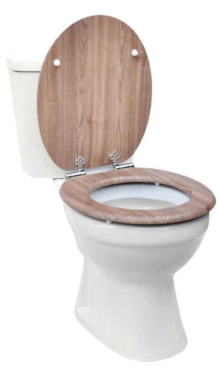 18" Universal Wooden Toilet Seat Easy Fit Bathroom WC Seat with Fittings