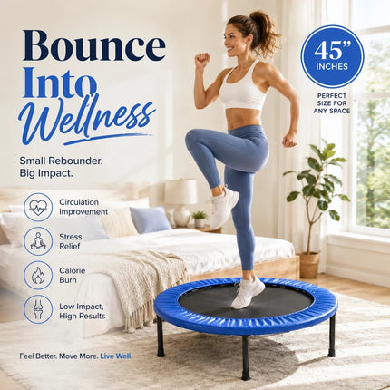 Mini Fitness Trampoline Blue Cardio Workout Exercise Portable Rebounder 45 Inch