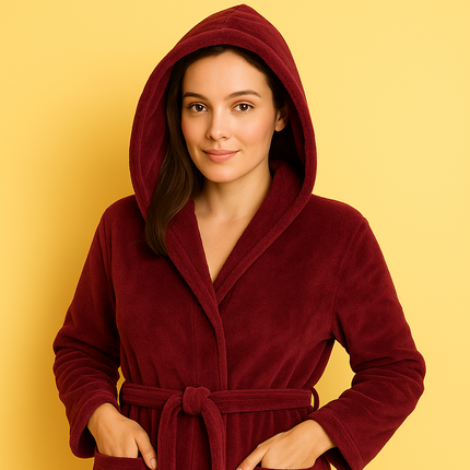 L/XL Burgundy Unisex Cotton Terry Bathrobe Gown Soft Spa Towel Robe Men Women