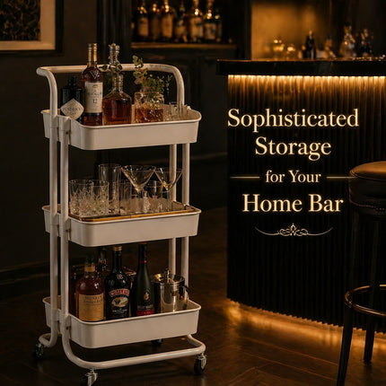 3-Tier White Metal Rolling Cart