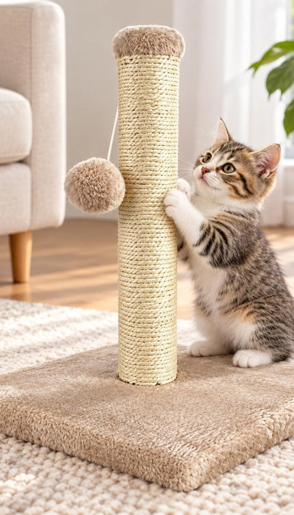 Cat Scratching Post 35cm Sisal Scratcher Kitten Activity Centre Hanging Ball Toy