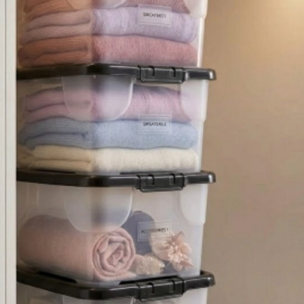 4x Curve Storage Boxes With Lid 10L Clear Plastic Home Office Underbed Organizer
