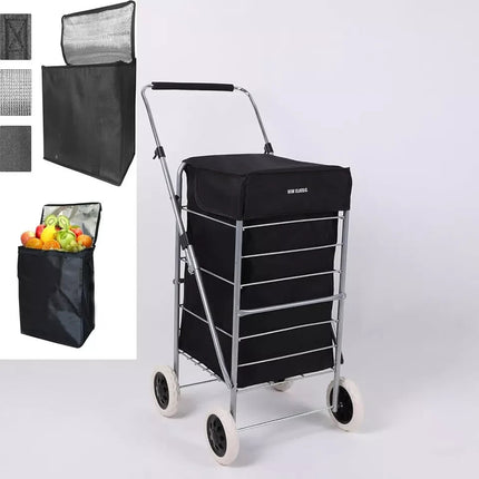 Folding Shopping Trolley Cart 4 Wheel With 60L Insulated Cooler Bag Portable