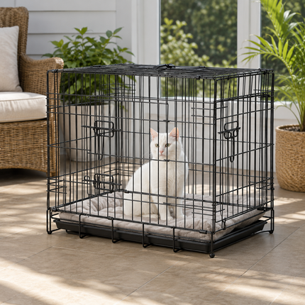 Pet Cage With Tray 48 Inch Heavy Duty Metal Cat Dog Crate Kennel