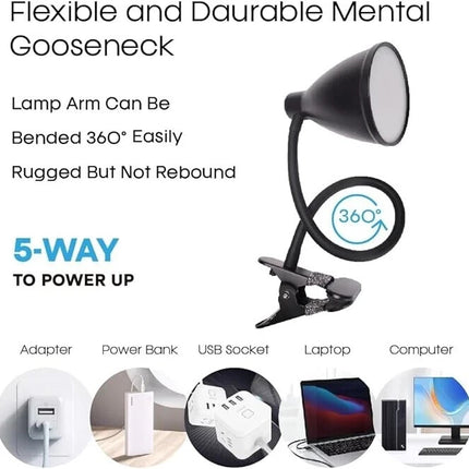 LED Desk Lamp Clip On Reading Light 8W Eye Care Flexible 10 Brightness Levels