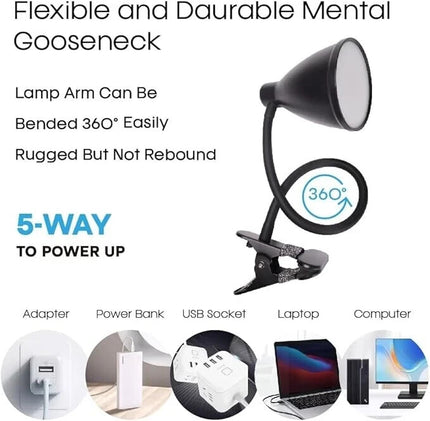 LED Clip Reading Lamp with Flexible Neck & 10 Brightness Levels
