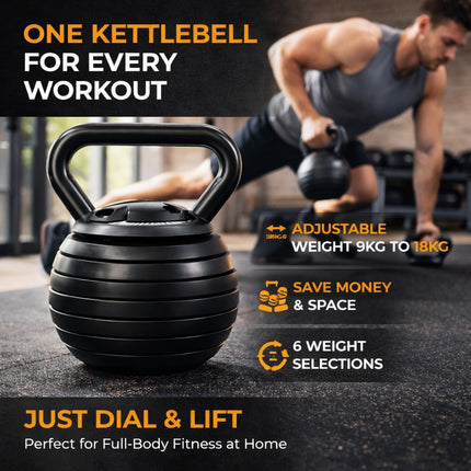 Adjustable Kettlebell Weight Set Exercise Home Gym Fitness Workout 18Kg