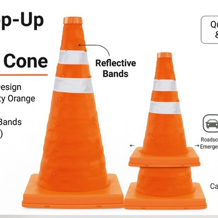 18" Pop Up Safety Traffic Cone High Visibility Durable Portable Road Warning