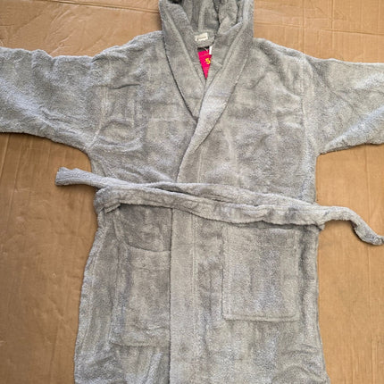 Large Silver Grey Unisex Cotton Terry Bathrobe Gown Soft Spa Robe Men Women