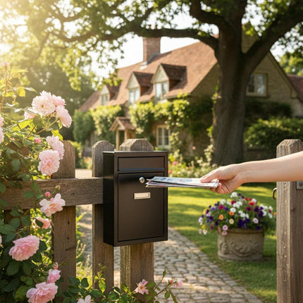 LARGE LETTER BOX POST WITH KEYS MAIL BOX WALL MOUNTED BLACK LOCKABLE POST BOX
