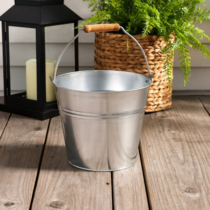 TRADITIONAL GALVANISED STRONG STEEL METAL BUCKET WITH WOODEN HANDLE 9L To 18L