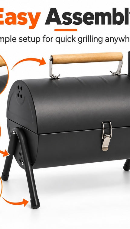 Portable Charcoal BBQ Grill with Lid 2 Zone Cooking Camping Garden Picnic Black