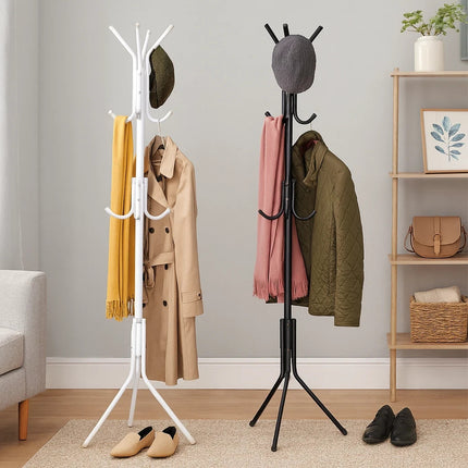 12-Hook Metal Coat Rack Stand Tree for Hats, Clothes, Umbrellas & Accessories