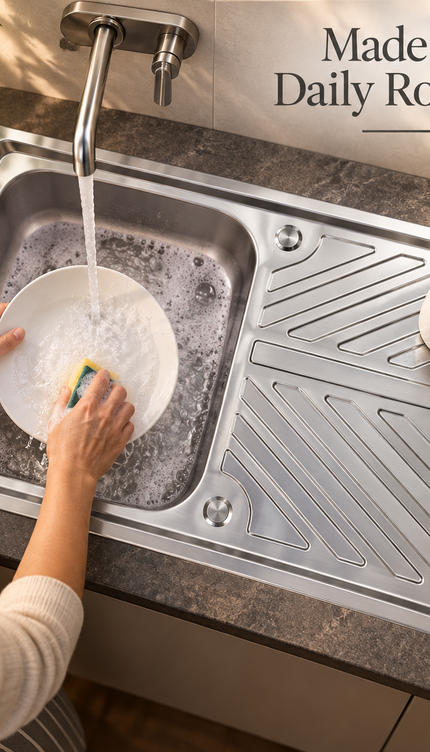 Single Bowl Kitchen Sink 100x50cm with Drainer Board & Waste Kit Stainless Steel