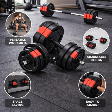 Dumbbell Set Adjustable 15KG Home Gym Fitness Training 3 Grip Weight Plates