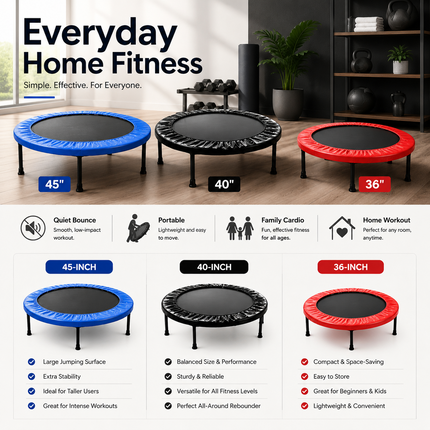 Mini Fitness Trampoline 36" 40" 45" Portable Cardio Workout Exercise Rebounder