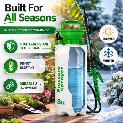Garden Pressure Sprayer Bottle Water Pump - 8L High Pressure Weed Spray Shower