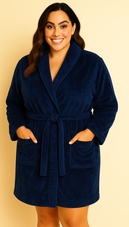 S/M Unisex Cotton Terry Bathrobe – Navy Blue