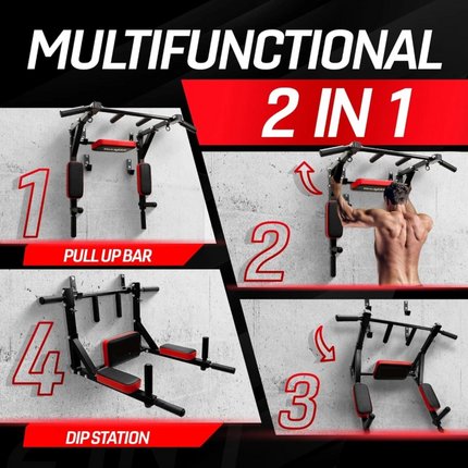 Pull Up Bar Wall Mounted Chin Up HDuty Power Tower Dip Station Multifunctional