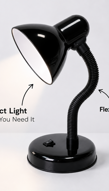 Black Flexible Neck Desk Lamp E27 40W for Study & Reading