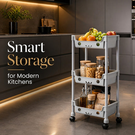 3/4 Tier Storage Trolley Cart on Wheels 4 Tier Kitchen Bathroom Laundry Rolling