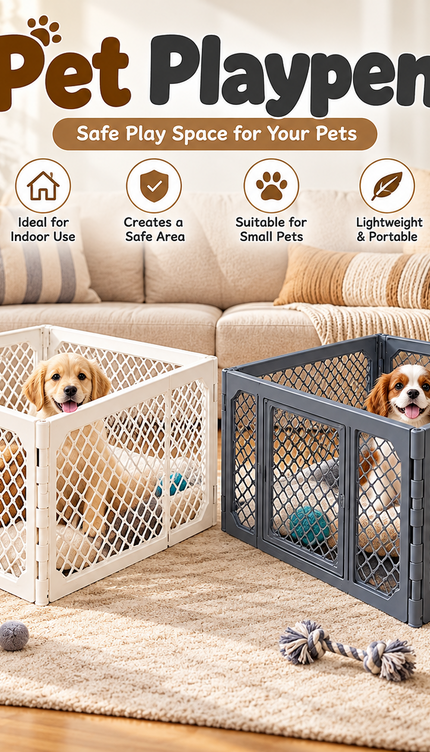 4 Panel Puppy Dog Playpen Plastic Mesh Pet Fence Indoor Cat Rabbit Enclosure