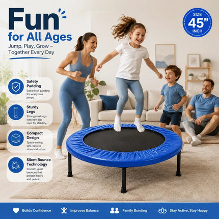 Mini Fitness Trampoline Blue Cardio Workout Exercise Portable Rebounder 45 Inch