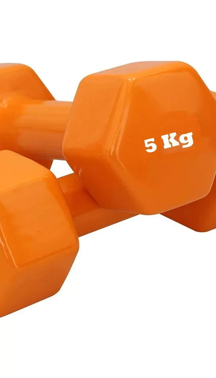 Pair of Neoprene Dumbbells 5KG Orange Hand Weights Aerobic Workout Fitness Gym