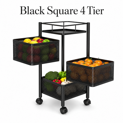 Storage Rack 4 Tier Rotating Kitchen Trolley Cart Vegetable Shelf Stand