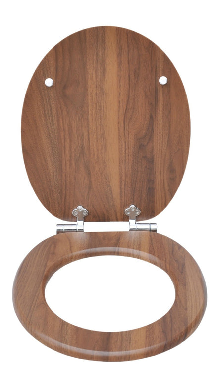 18'' Universal Wooden Toilet Seat Easy Fit Bathroom WC Seat with Fittings