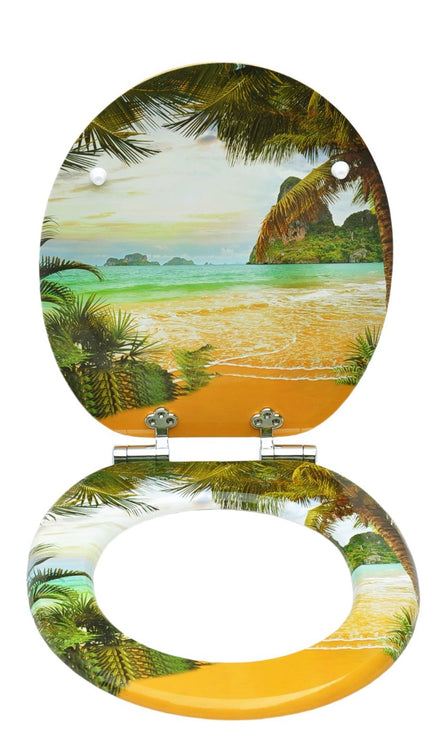 18'' Universal Wooden Toilet Seat Easy Fit Bathroom WC Seat with Fittings
