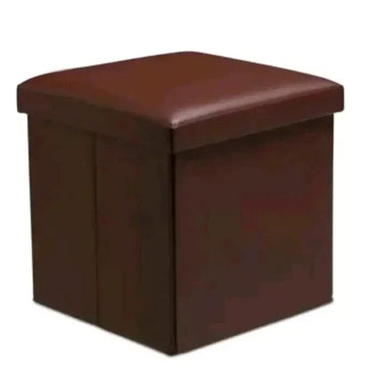 Faux Leather Folding Ottoman Seat Stool Storage Box Home Footstool-Single Brown