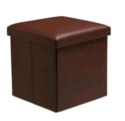 Faux Leather Folding Ottoman Seat Stool Storage Box Home Footstool-Single Brown
