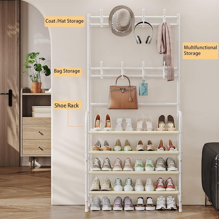 Coat Shoe Rack 5 Tier Entryway Storage Organizer Bench White