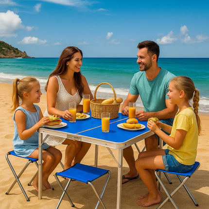 Portable Folding Camping Table & 4 Stools Set Adjustable Aluminium Outdoor BBQ