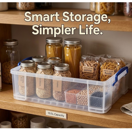 Storage Box With Lid Clear Plastic 10.5 Liters Stackable Home Office Organizer