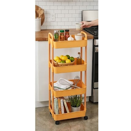 4 Tier Storage Rack Shelf Rotating Kitchen Bathroom Serving Rolling Trolley Cart