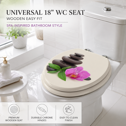 18" UNIVERSAL BATHROOM TOILET SEAT WOODEN EASY FIT WC SEAT WITH FITTINGS