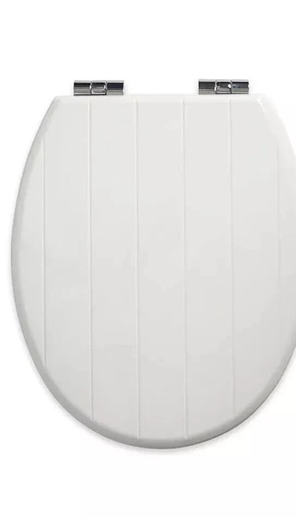 Universal Toilet Seat White MDF Wooden Easy Fit Toilet WC Seat 18" With Fitting