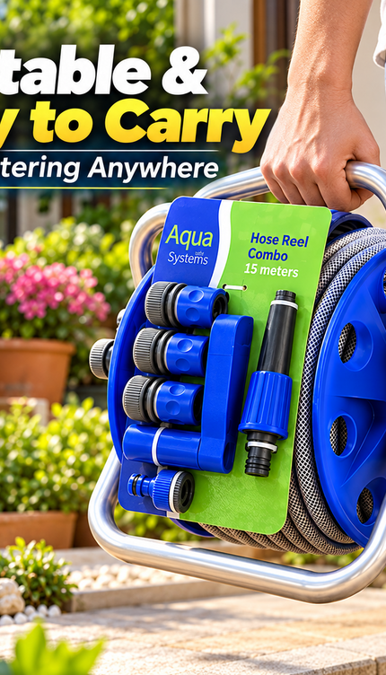 Garden Hose Reel Cart with 1/2" 15M Hose Portable Trolley Spray Nozzle Connector