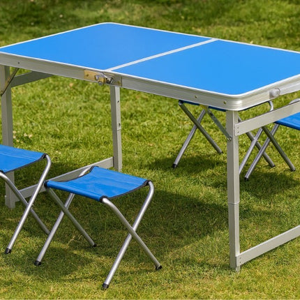 Portable Folding Camping Table & 4 Stools Set Adjustable Aluminium Outdoor BBQ
