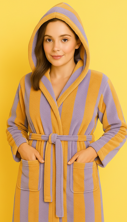 Small Peach Lilac Unisex Cotton Terry Bathrobe Gown Soft Spa Robe Men Women