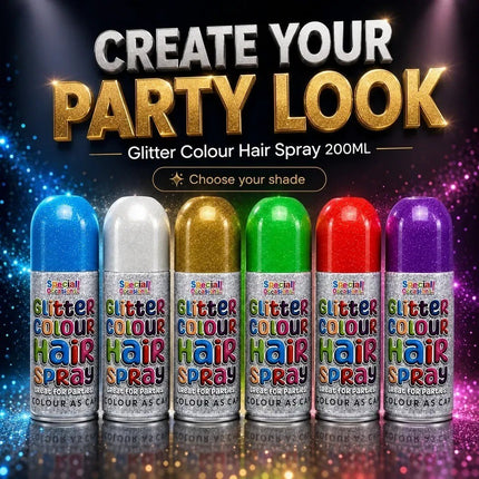 Temporary Hair Colour Spray 200ml Washable Glitter & Classic Dress Party Colours