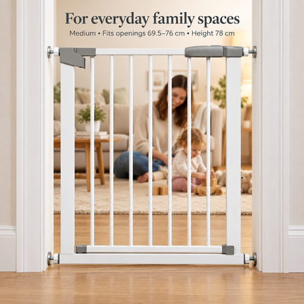 Baby Stair Gate | Pressure Fit Auto-Close Child & Pet Safety Gate – White