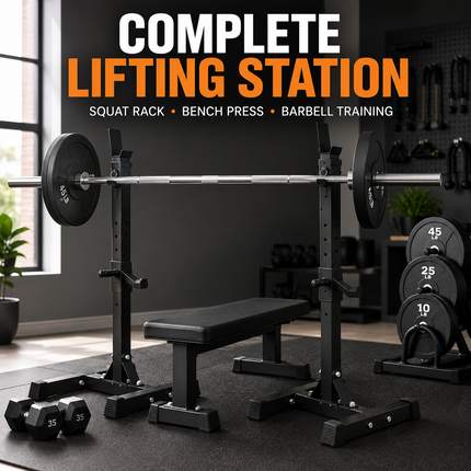 Barbell Rack Weight Lifting Bench Press Gym Multi Purpose Adjustable Squat Stand